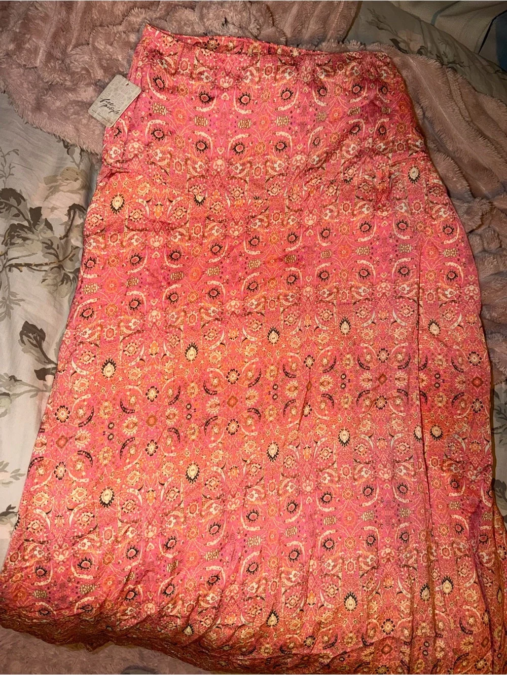 Free People Pink Floral Maxi Skirt